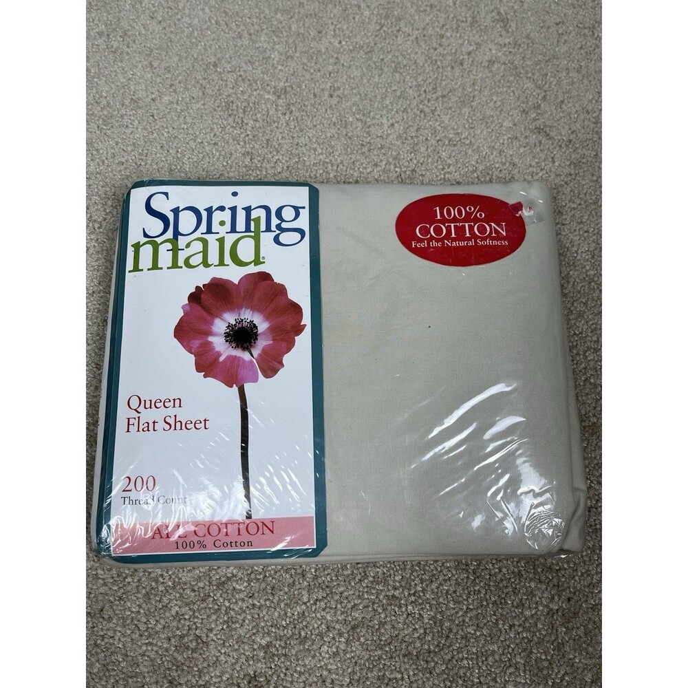 Vtg NWT Springmaid Queen Flat Sheet 100% Cotton 200 TC Solids Sand Beige Neutral